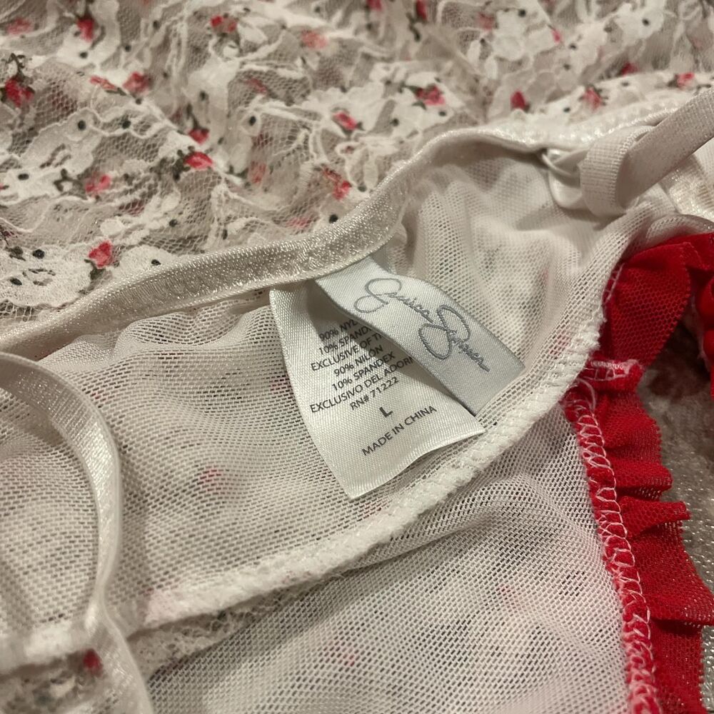 vintage jessica simpson white red floral lace tiered fairy slip dress size large - Picture 7 of 7